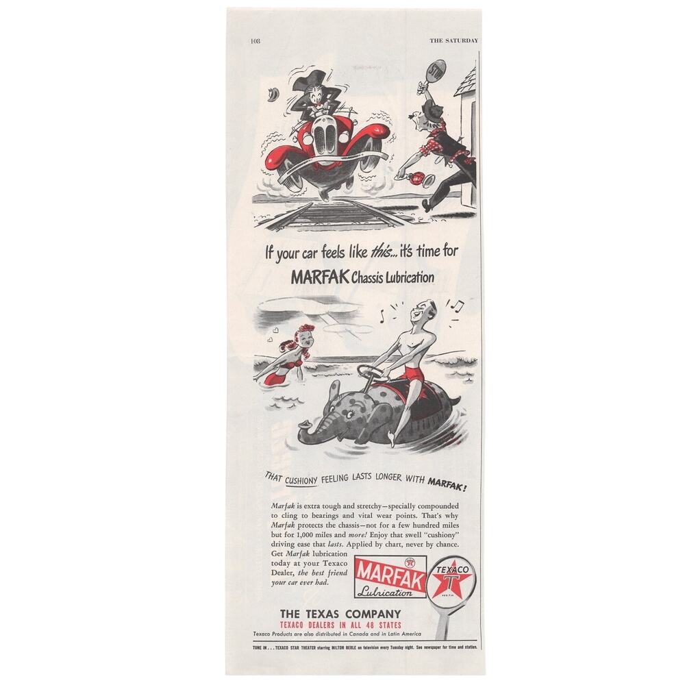 Texaco Marfak Lubrication / Deep Freeze Advertisement 1950s Vtg Automobile Oil